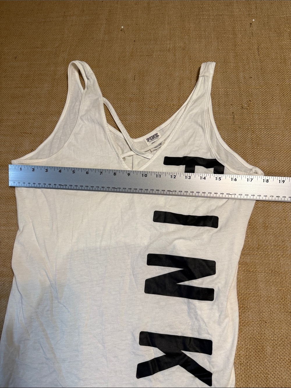 PINK Victoria's Secret White Tank with Black Vertical Logo - Picture 2 of 4